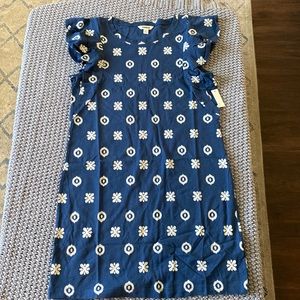 Indigo/ Ikat dress with ruffle sleeves- NWT